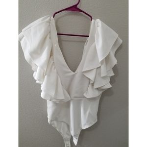 White ruffled bodysuit